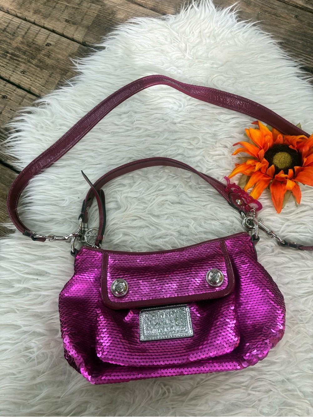 🌺Coach Poppy Pink Sequin shoulder /Crossbody Bag🌺